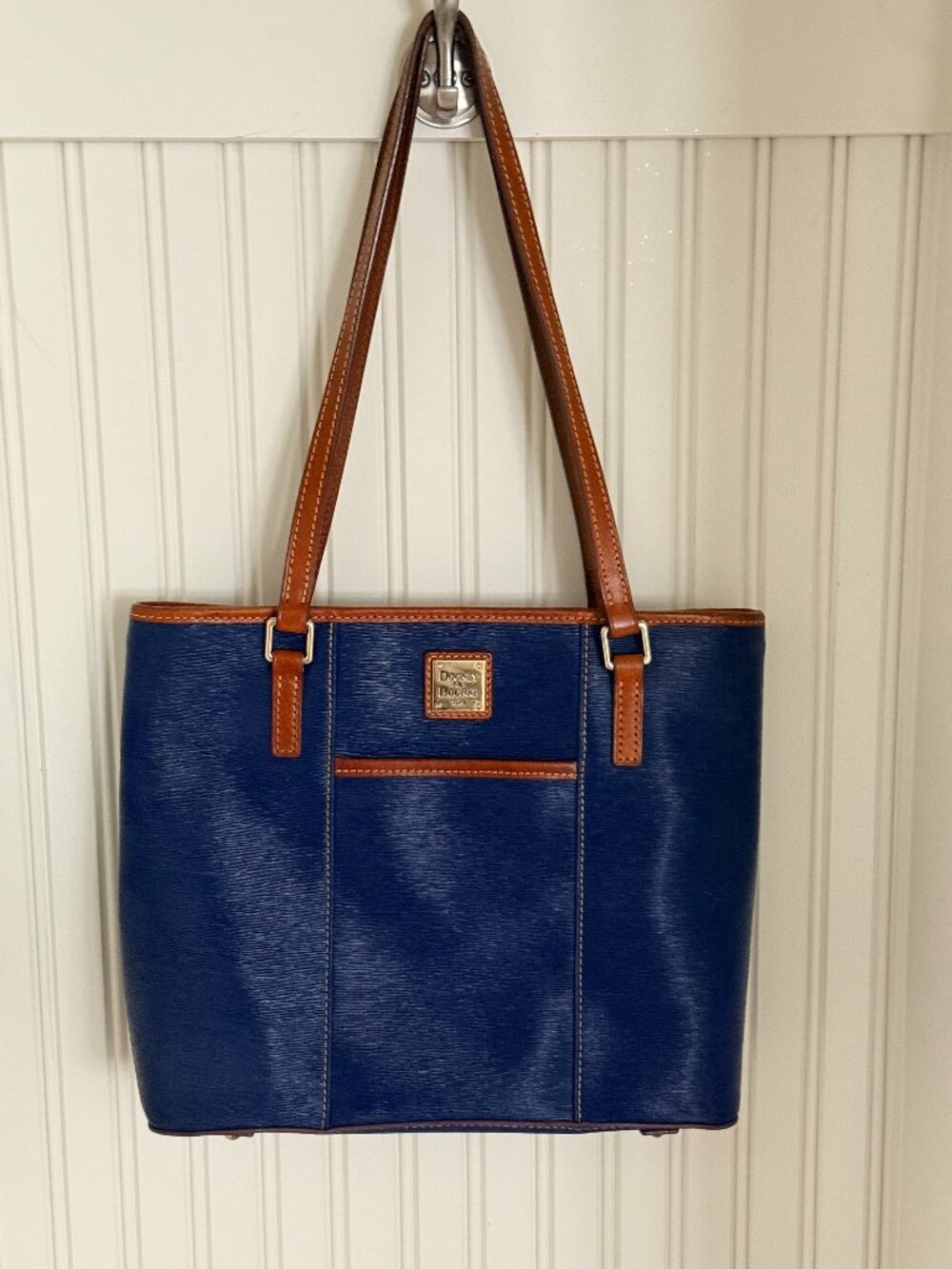 Dooney & Bourke Blue Tote Bag with Tan Leather Trim